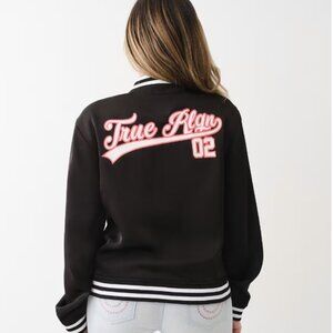 NWT -True Religion Exclusive HORSESHOE SATIN VARSITY BOMBER JACKET Women Medium